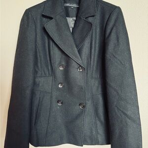 Kenneth Cole Black Double-Breasted Wool Coat